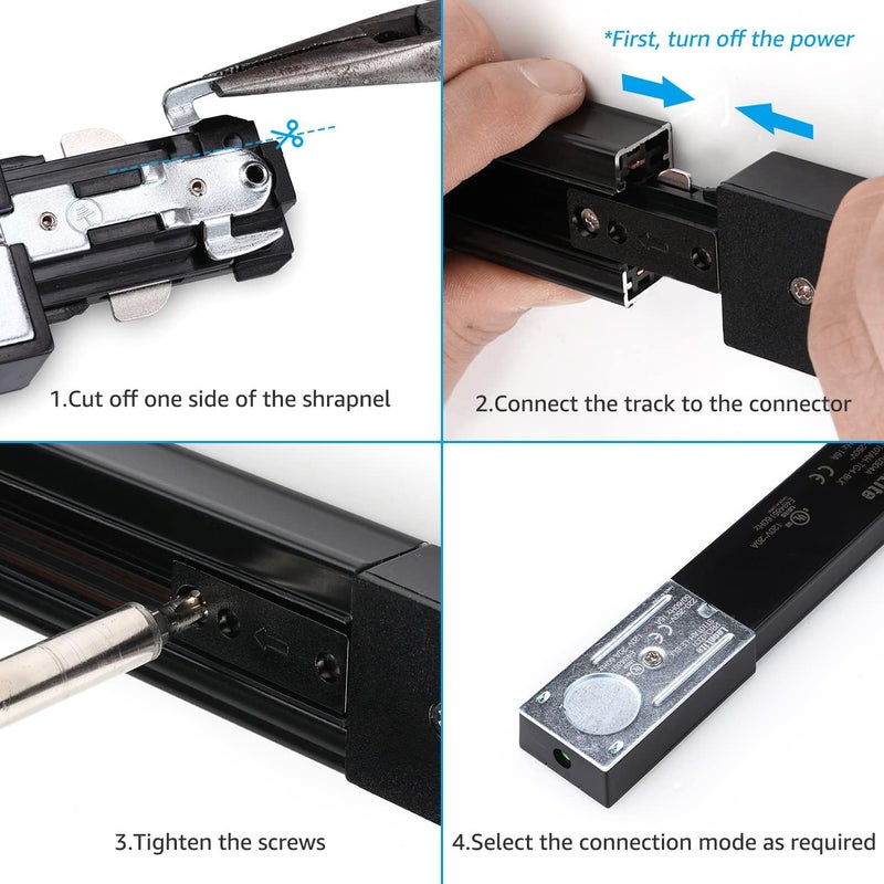 LEONLITE H Track Live End Feed Connector, H Type Single Circuit 3-Wire-1 Track Lighting Kit, UL Listed, Flame Retardant Material, for H Track System, Black - Image 3